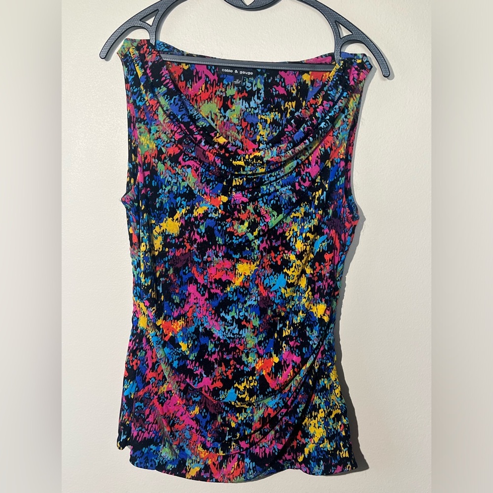 Cable & Gauge sleeveless tank top women’s M colorful ruched stretch layering